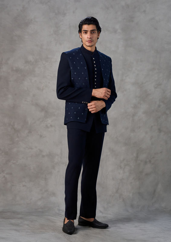 Twamev Men Dark Blue Jodhpuri Set Splendor