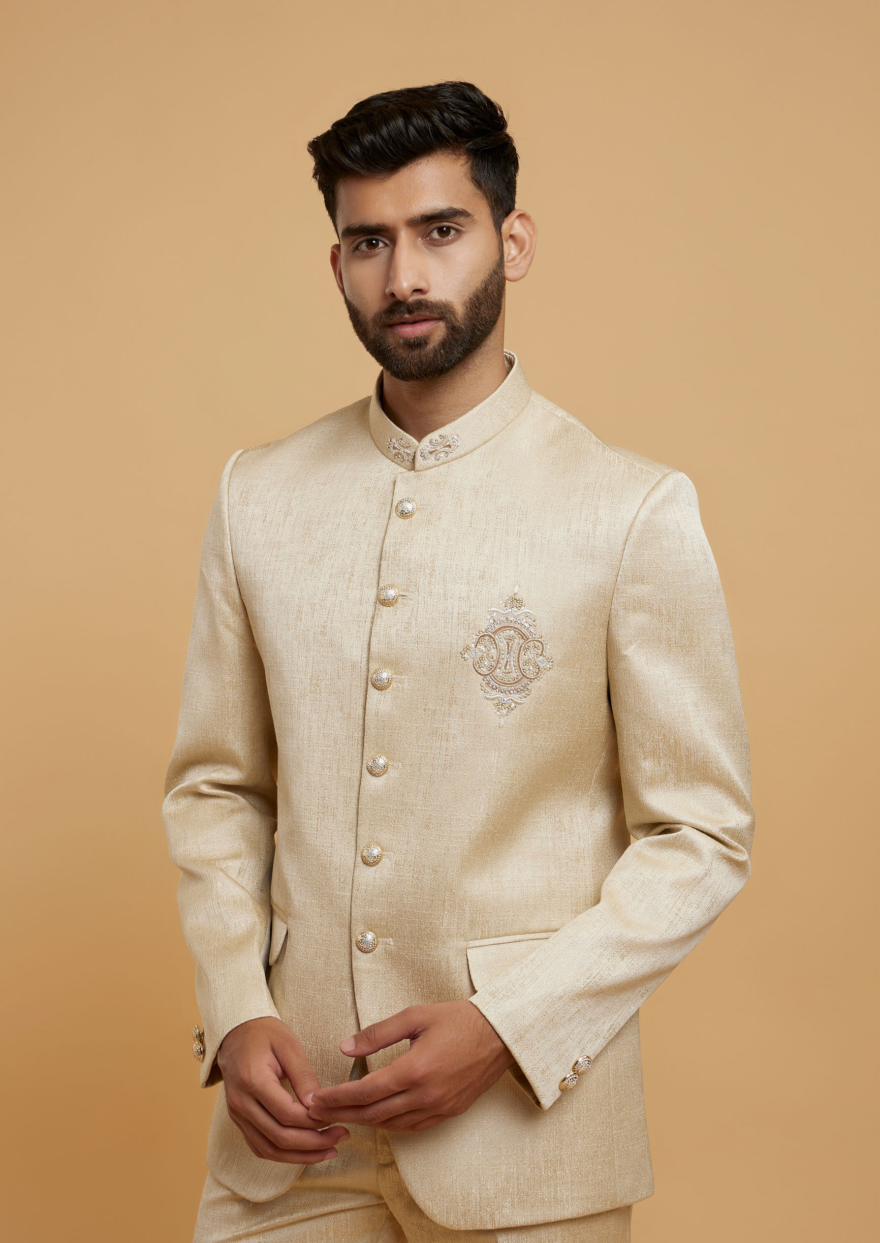 Twamev Men Twamev Fawn Brocade Jodhpuri Set