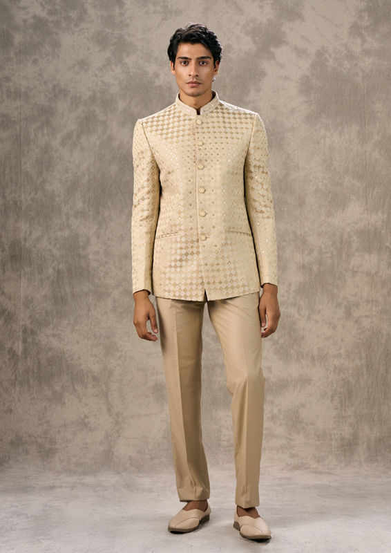 Twamev Men Elegant Beige Jodhpuri Set