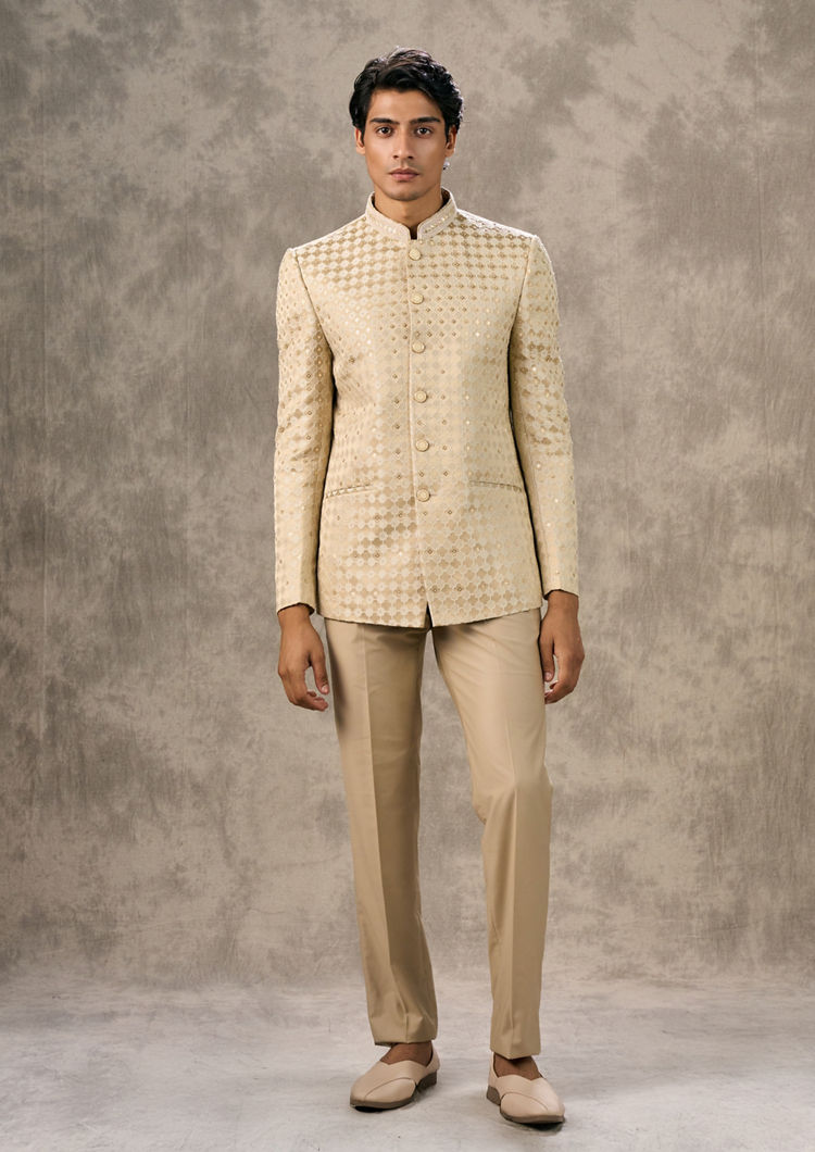 Twamev Men Elegant Beige Jodhpuri Set