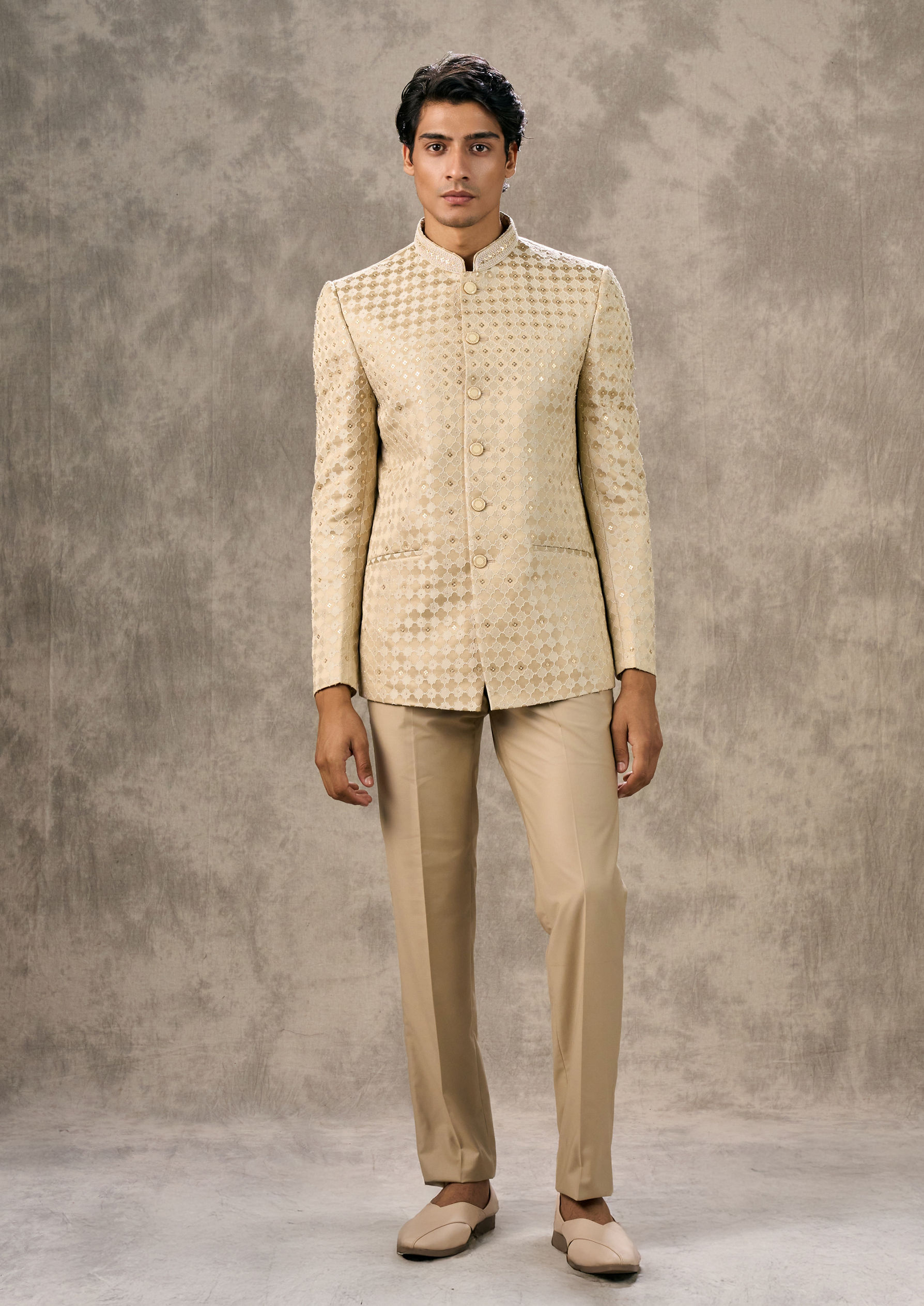 Twamev Men Elegant Beige Jodhpuri Set