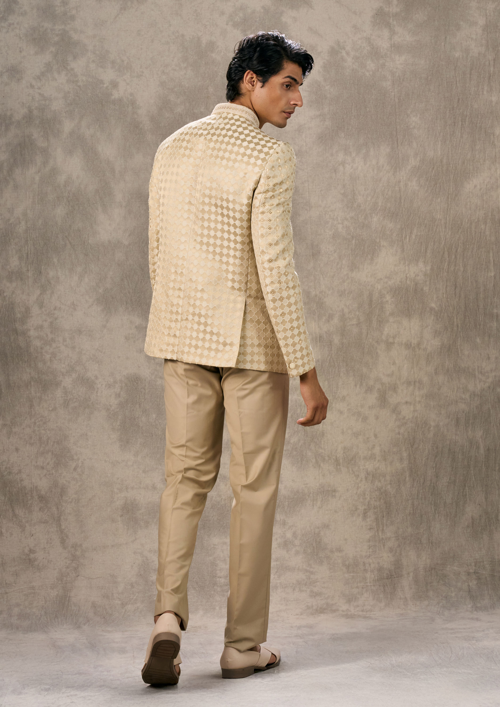 Twamev Men Elegant Beige Jodhpuri Set