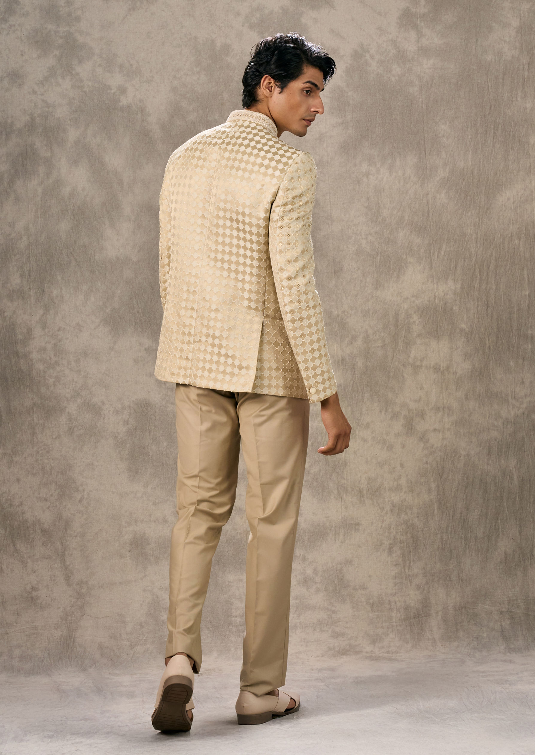 Twamev Men Elegant Beige Jodhpuri Set