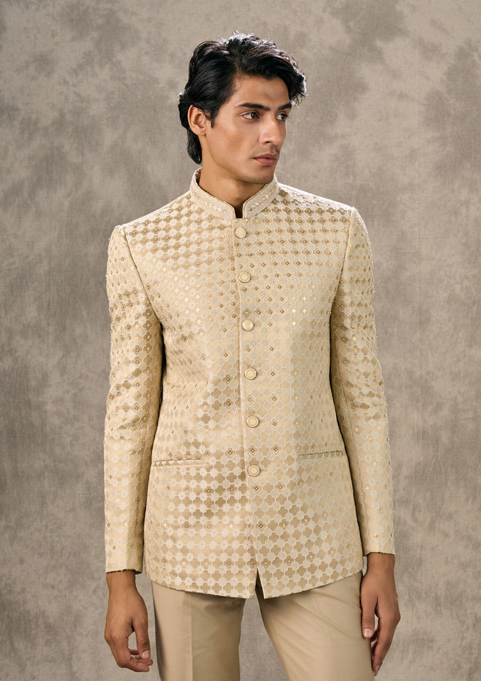 Twamev Men Elegant Beige Jodhpuri Set