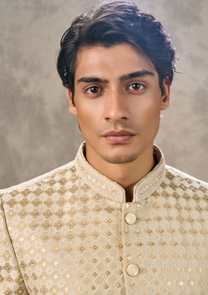 Twamev Men Elegant Beige Jodhpuri Set