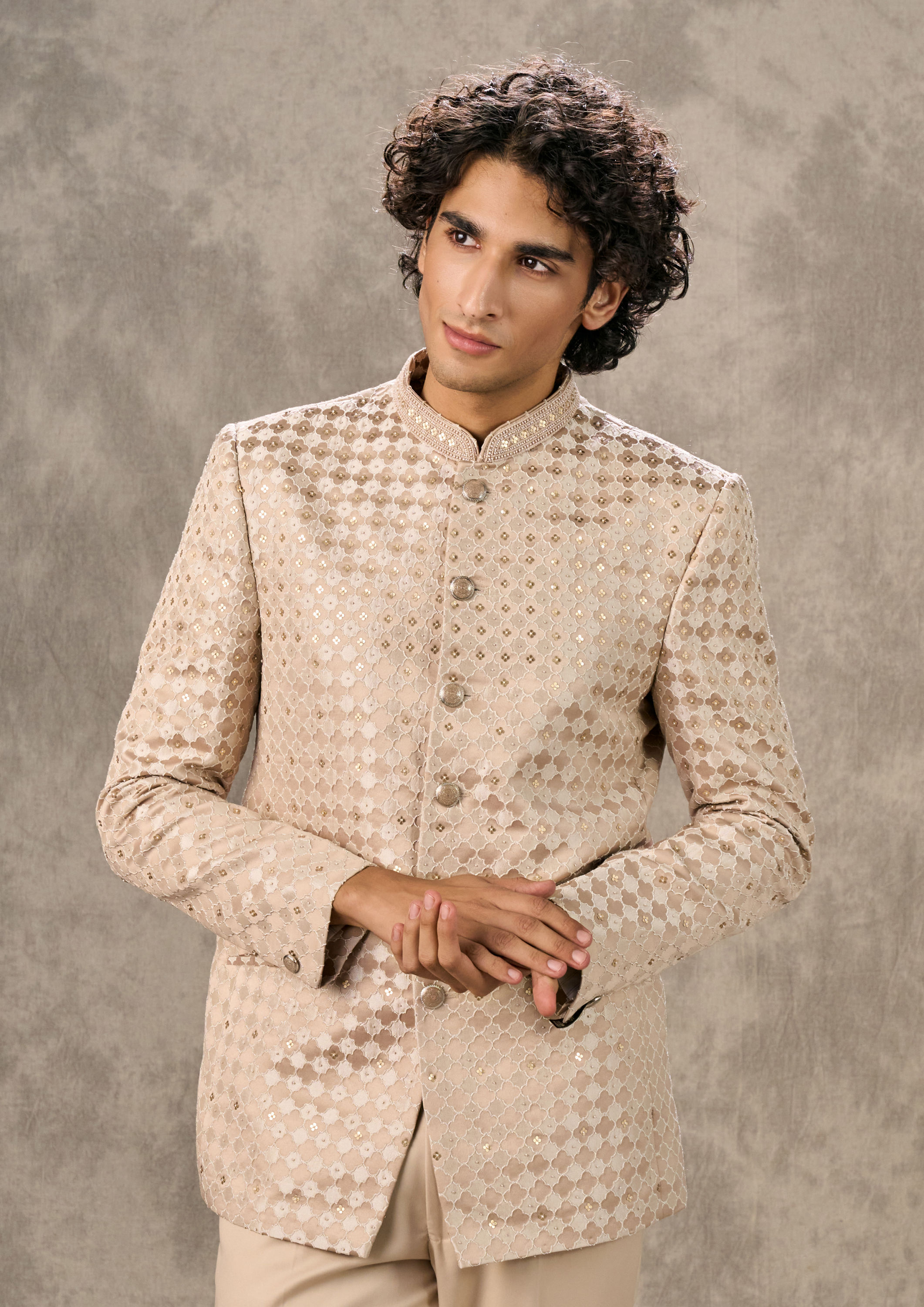 Twamev Men Elegant Fawn Jodhpuri Set