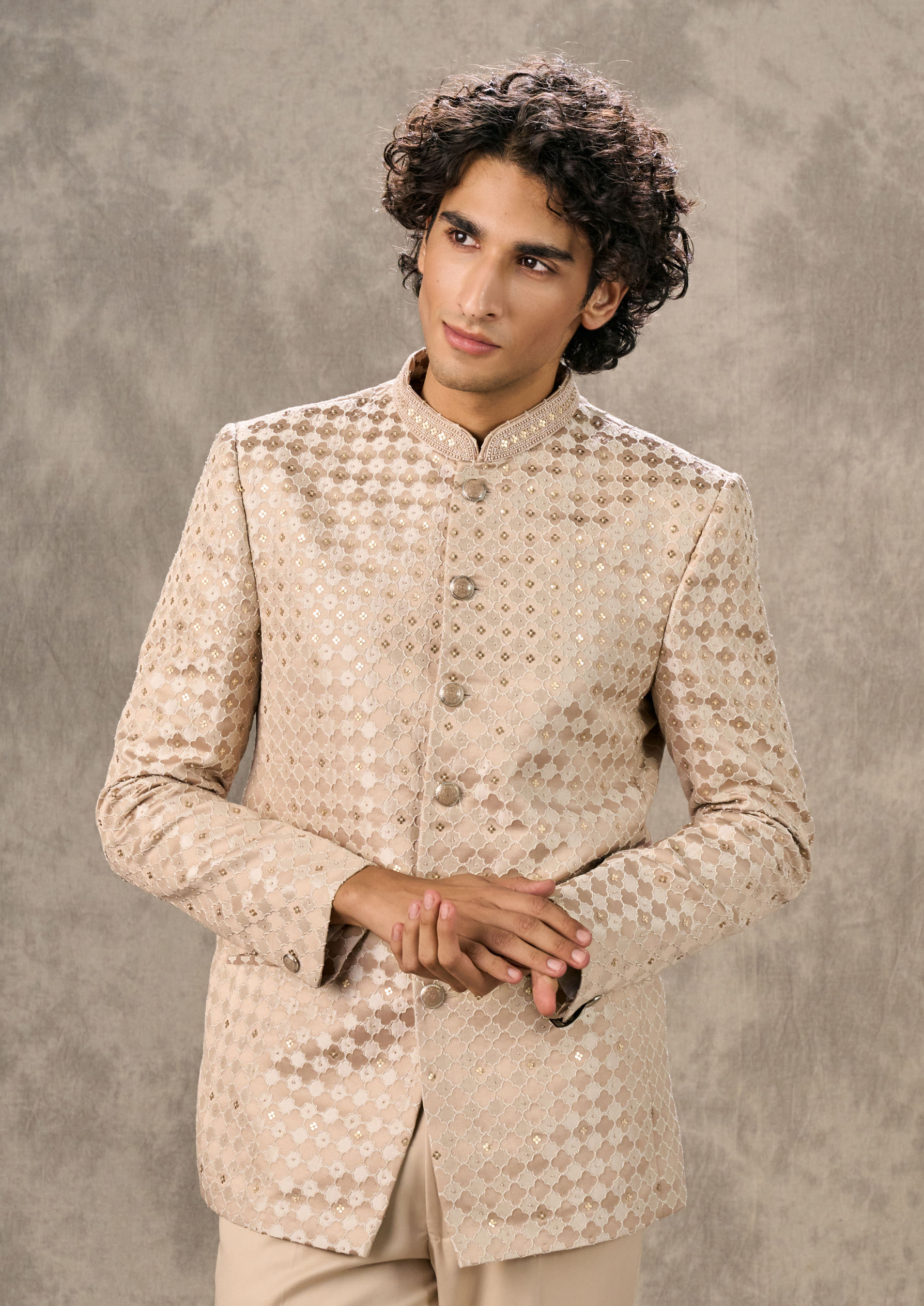 Twamev Men Elegant Fawn Jodhpuri Set