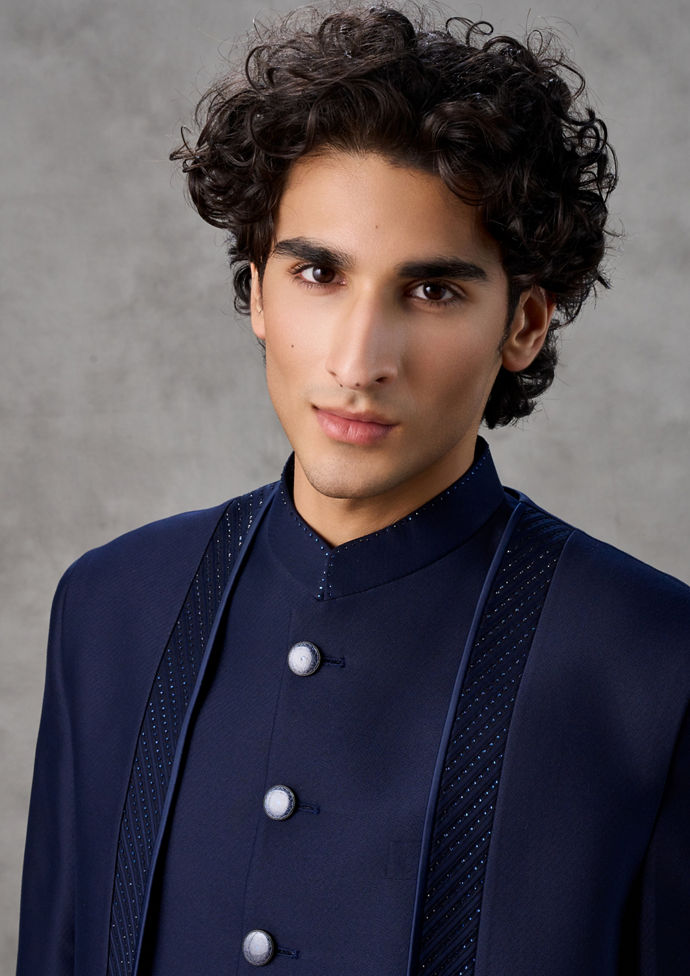 Twamev Men Navy Embellished Bandhgala Jodhpuri Set