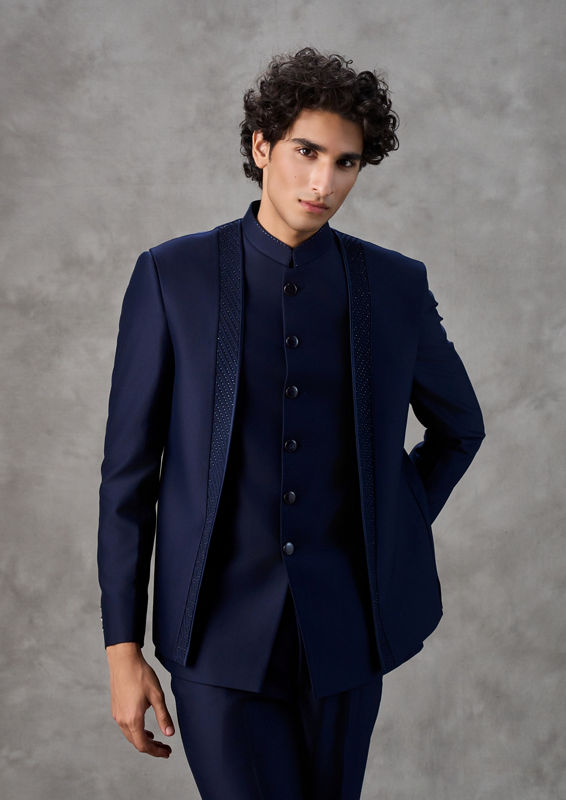 Twamev Men Royal Blue Gleam Jodhpuri Set