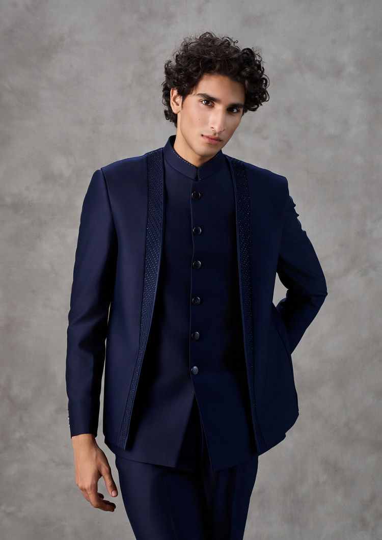 Twamev Men Royal Blue Gleam Jodhpuri Set