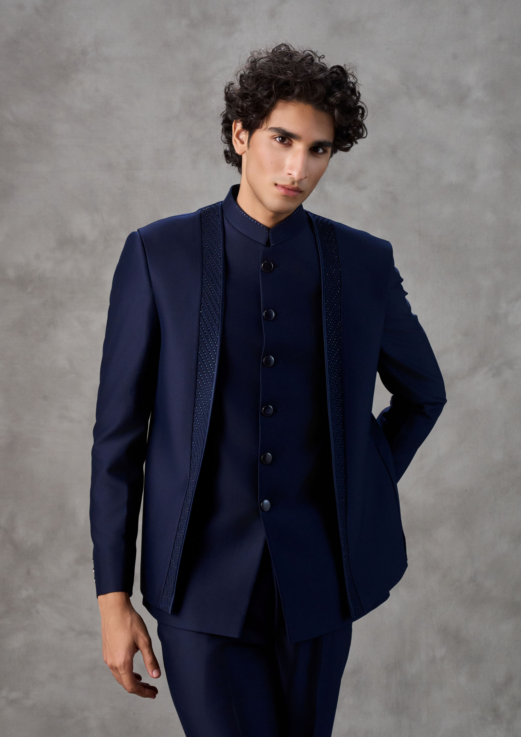 Twamev Men Royal Blue Gleam Jodhpuri Set