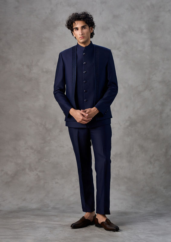 Twamev Men Royal Blue Gleam Jodhpuri Set