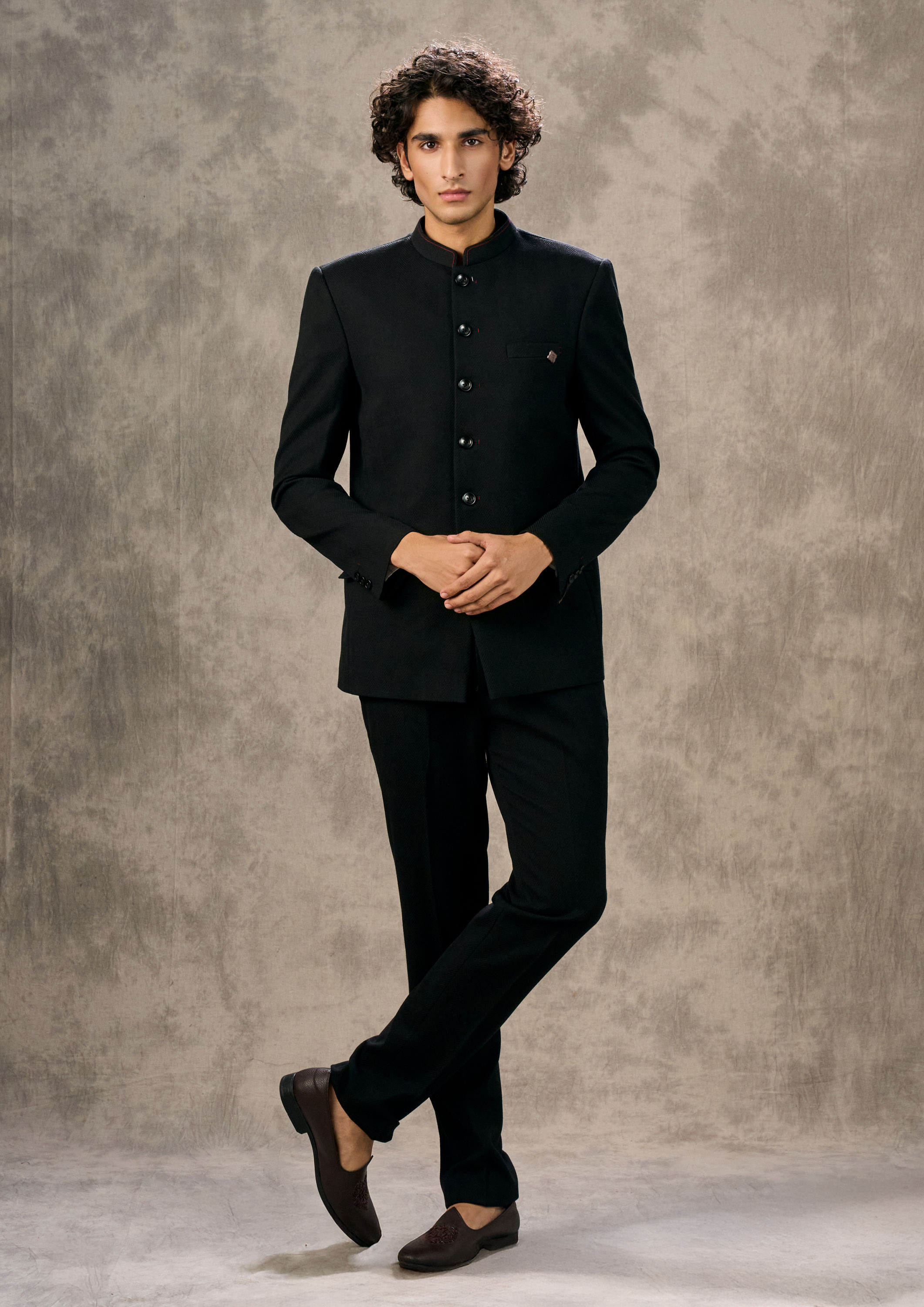 Twamev Men Elegant Black Jodhpuri Set