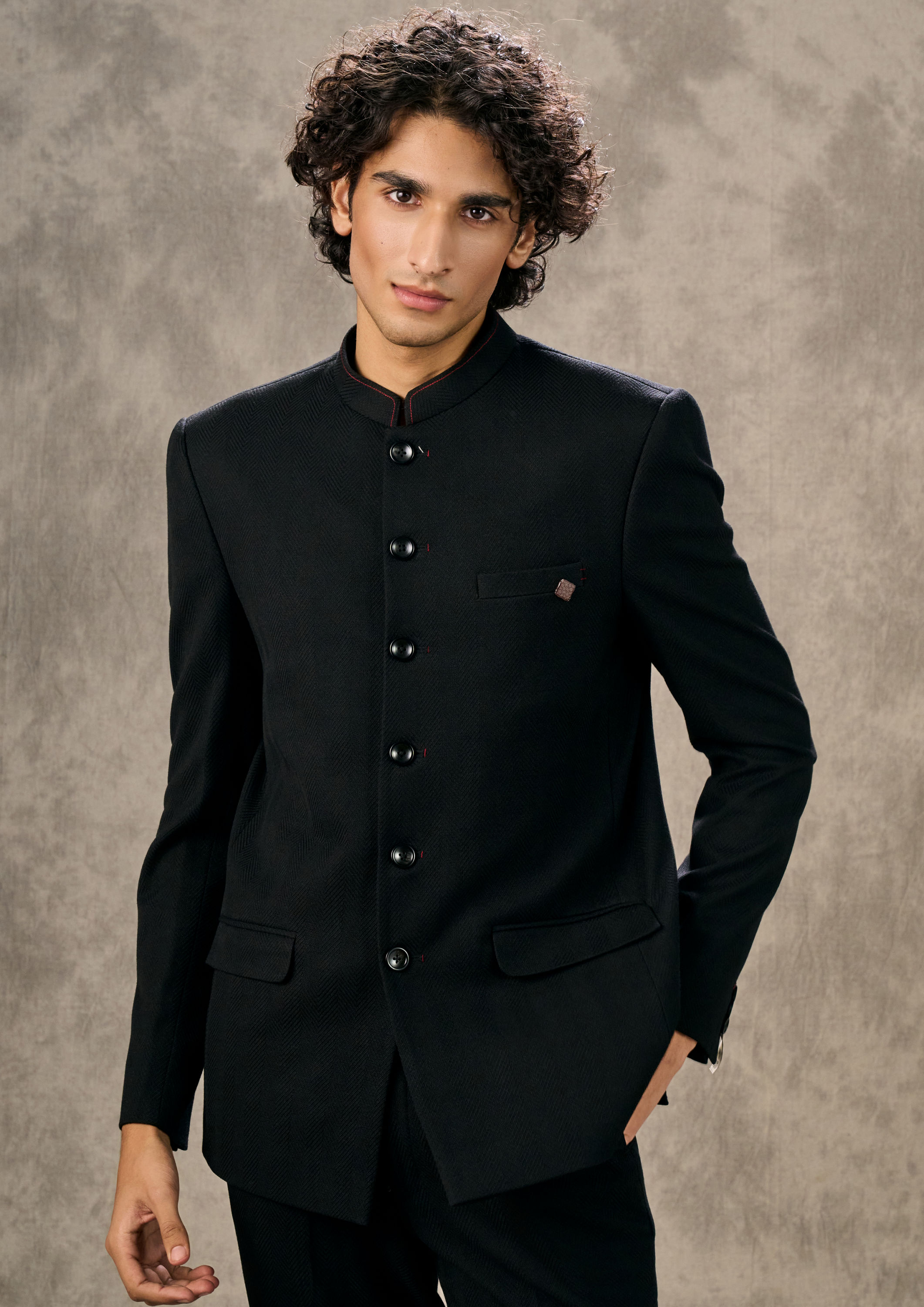 Twamev Men Elegant Black Jodhpuri Set