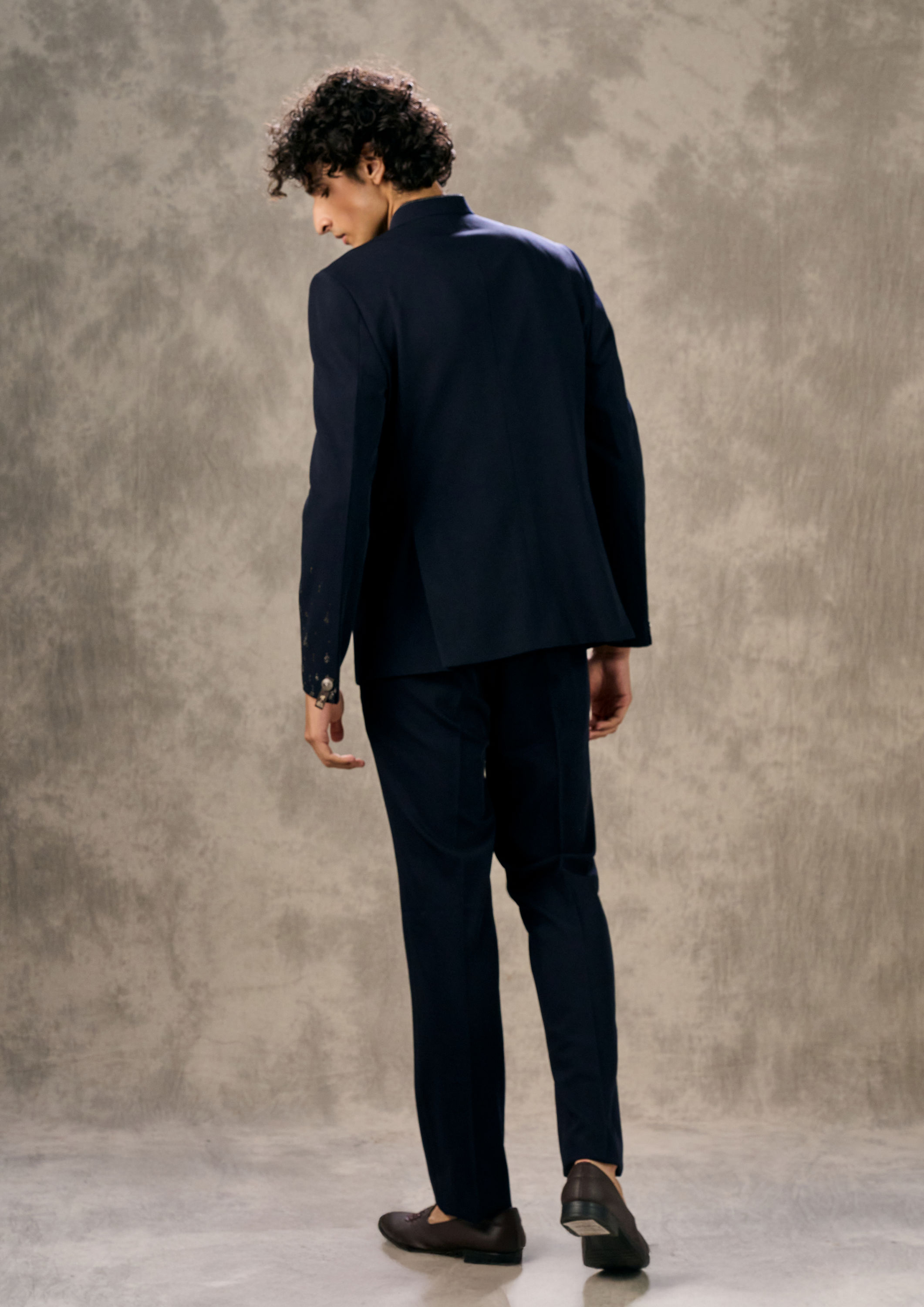 Twamev Men Elegant Dark Blue Jodhpuri Set