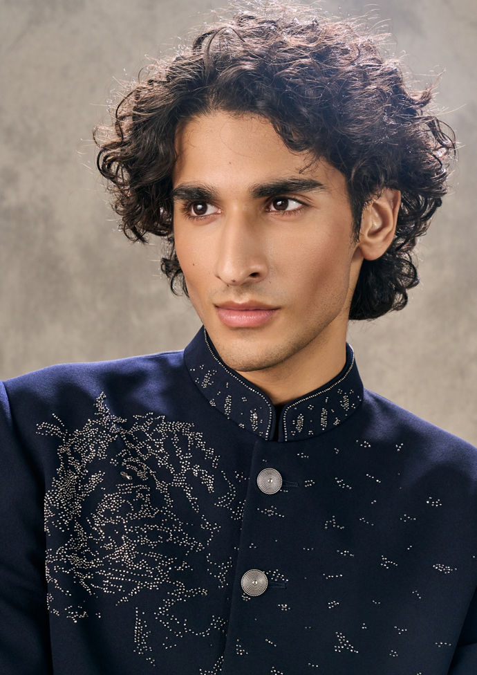 Twamev Men Elegant Dark Blue Jodhpuri Set