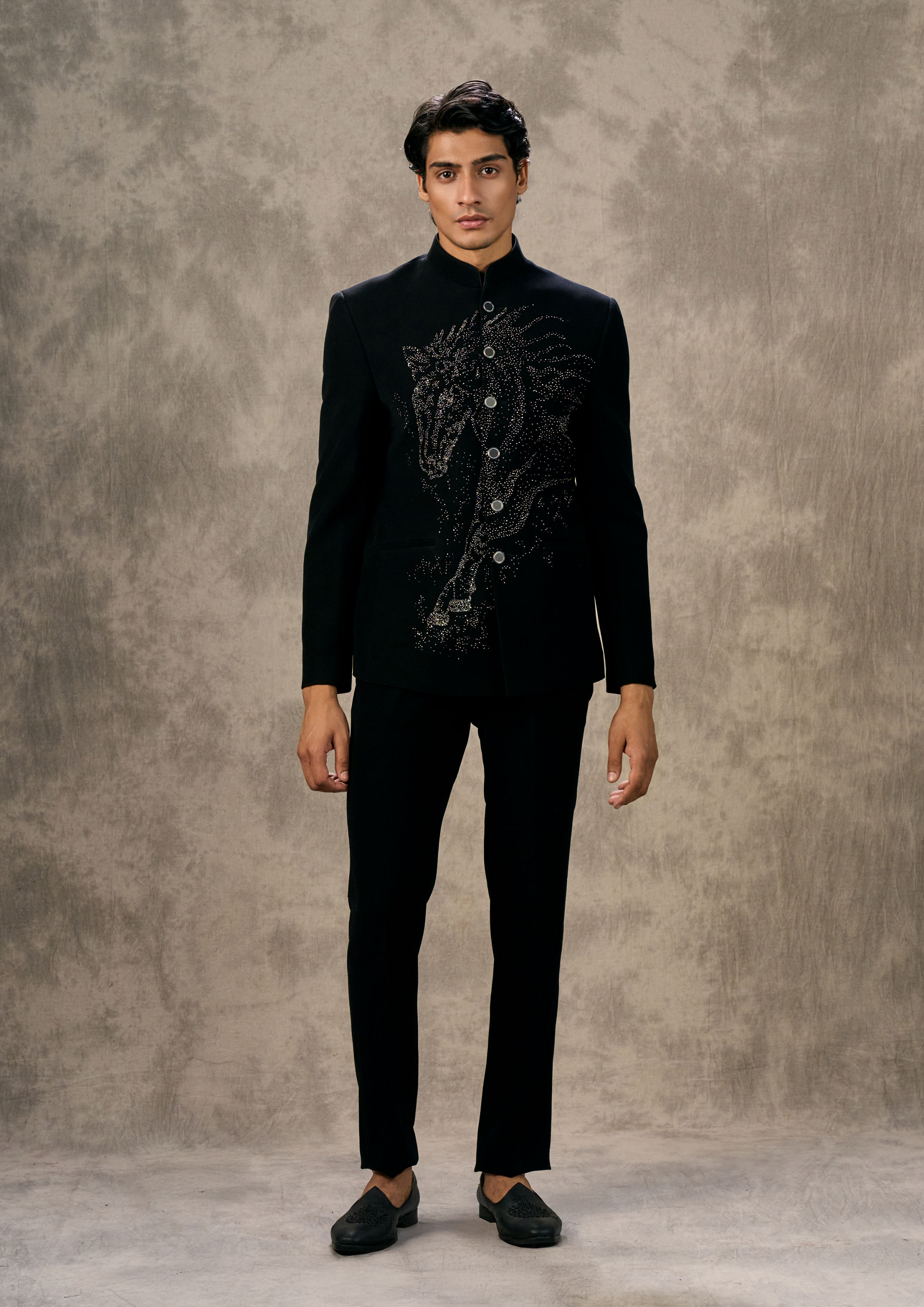 Twamev Men Black Elegance Jodhpuri Set