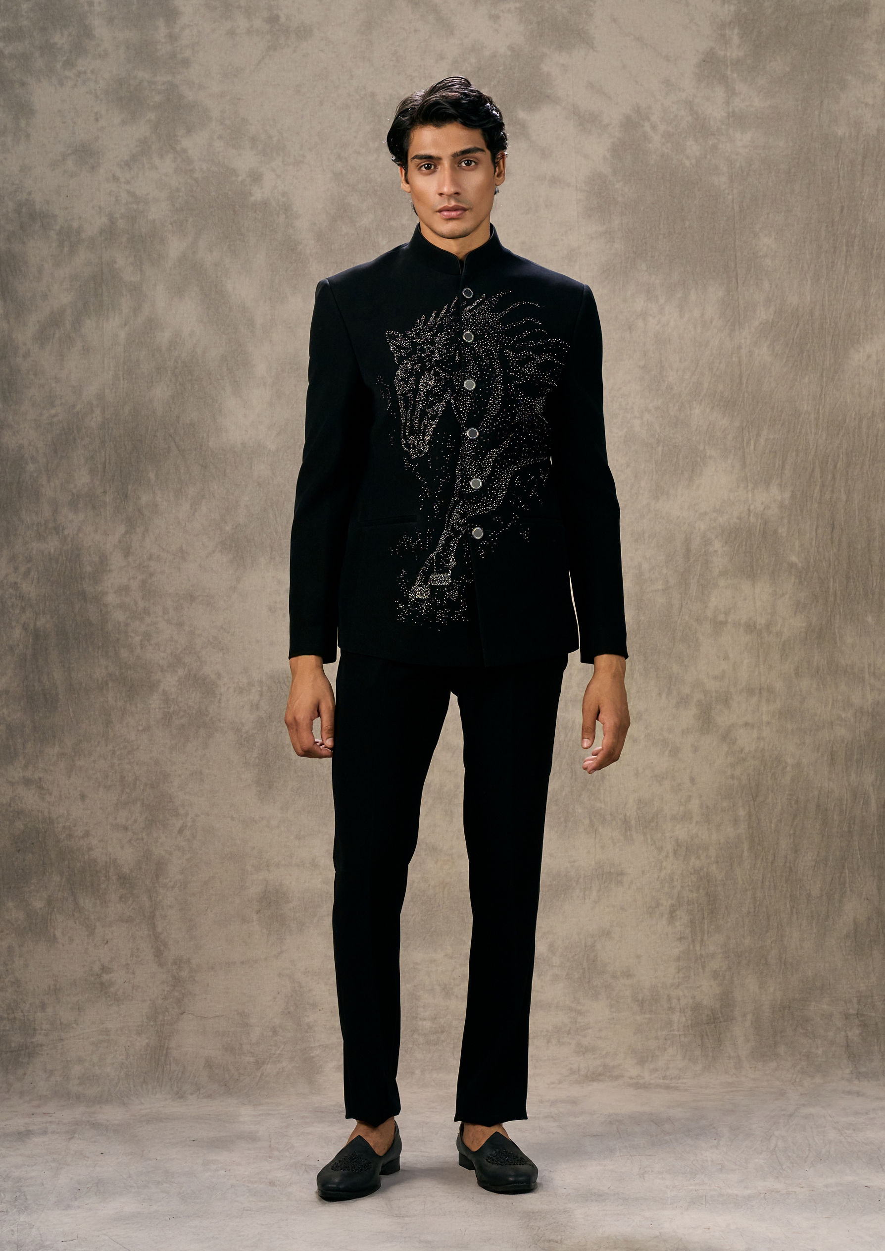 Twamev Men Black Elegance Jodhpuri Set
