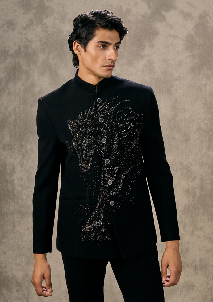 Twamev Men Black Elegance Jodhpuri Set