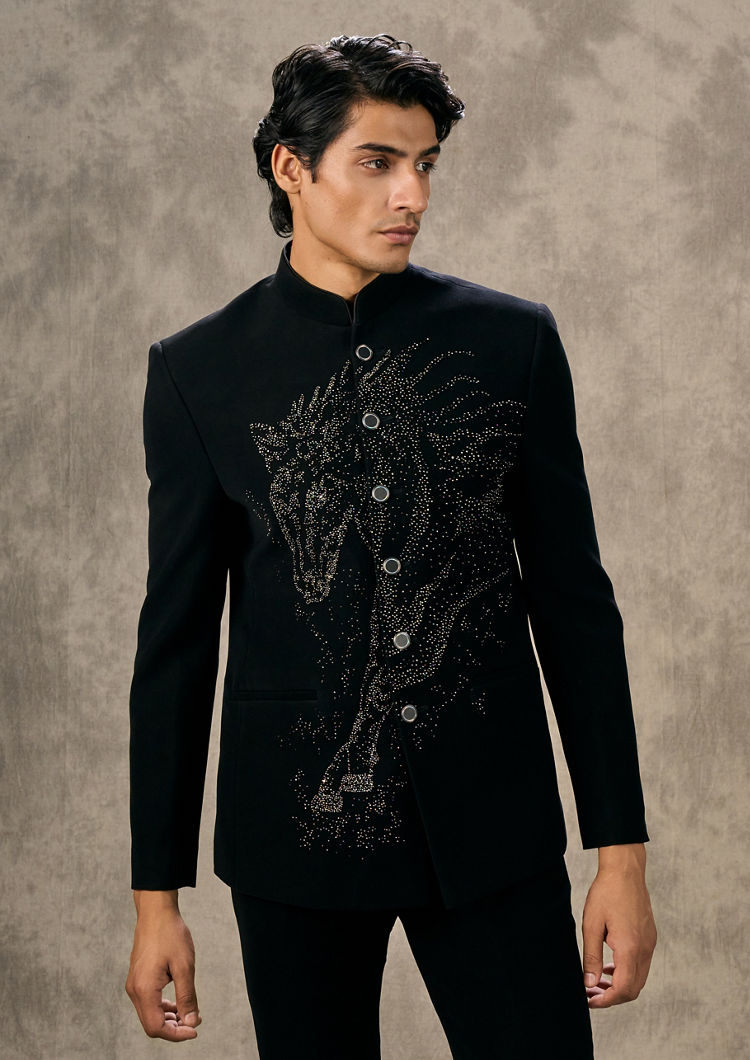Twamev Men Black Elegance Jodhpuri Set