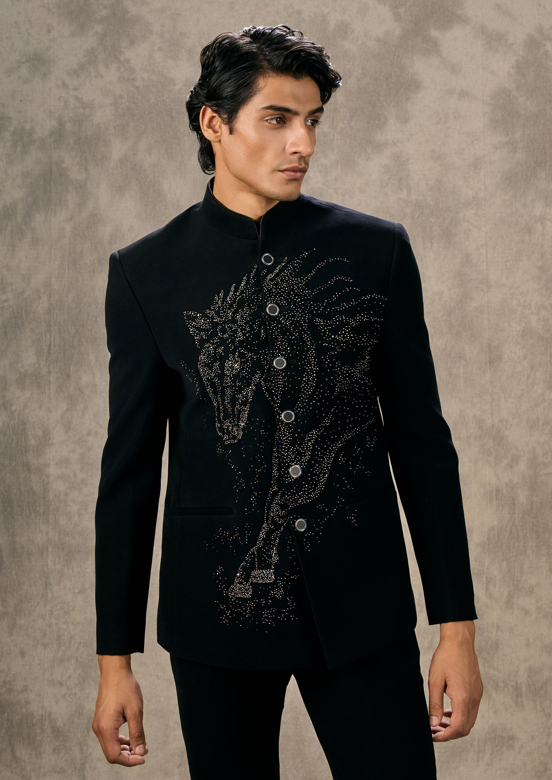 Twamev Men Black Elegance Jodhpuri Set