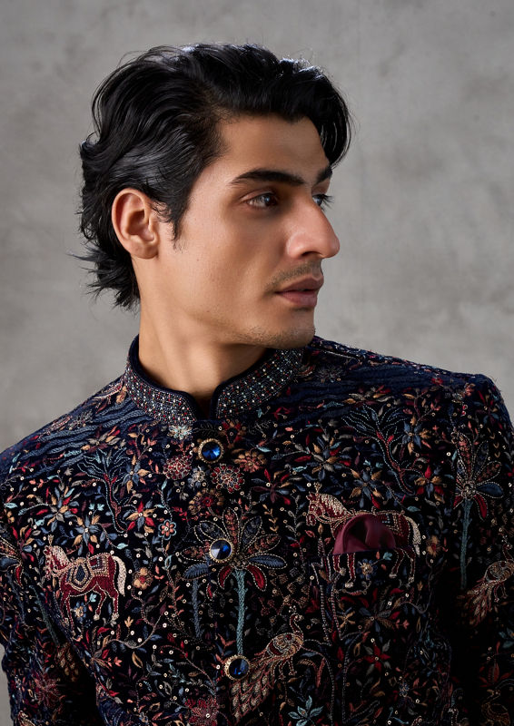 Twamev Men Velvety Royal Blue Jodhpuri Set