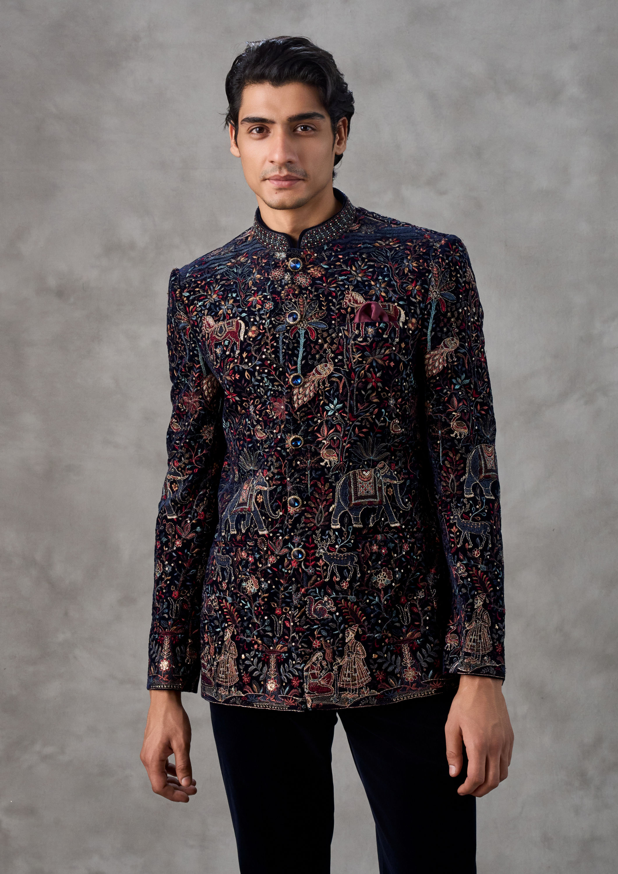 Twamev Men Velvety Royal Blue Jodhpuri Set