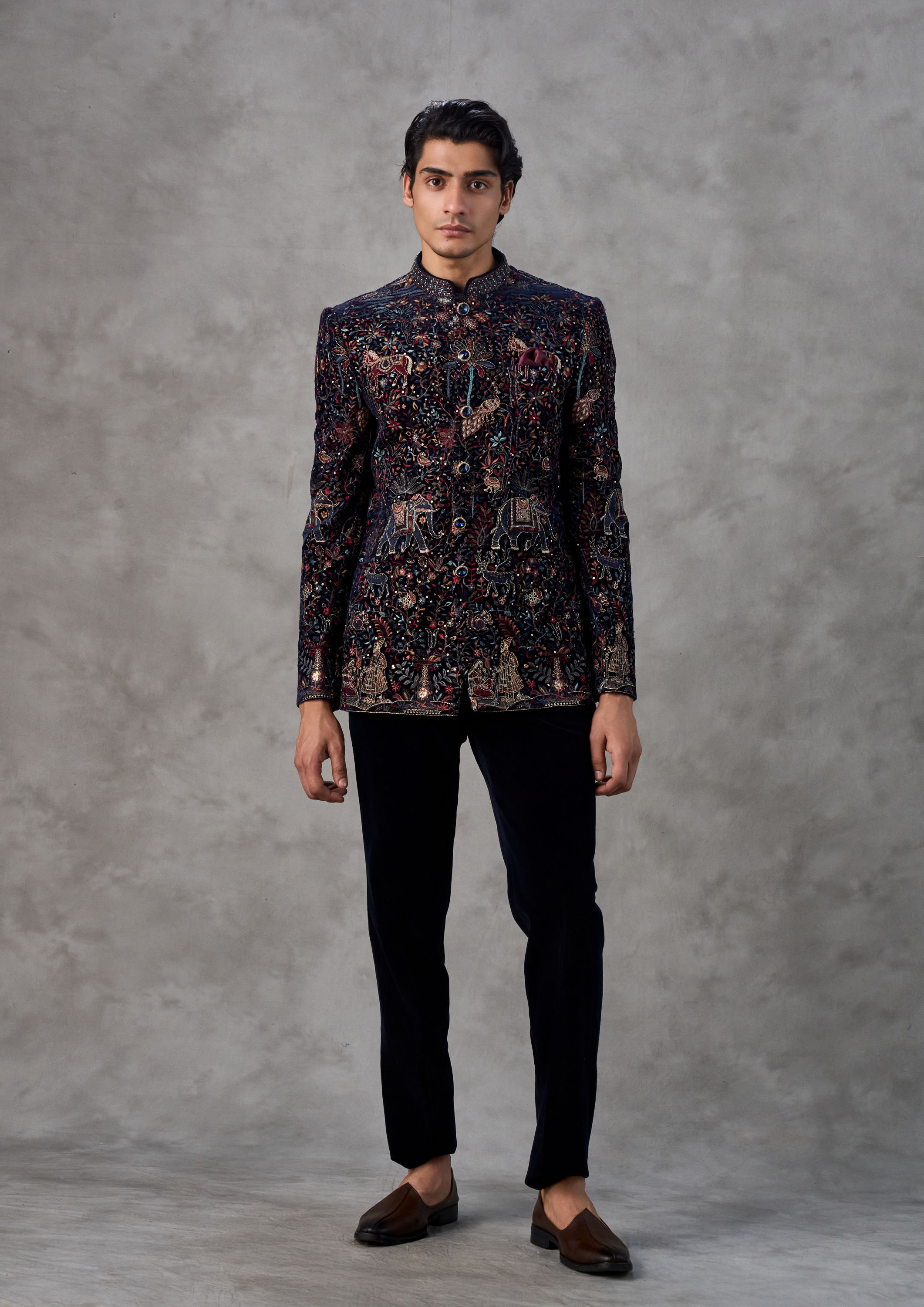 Twamev Men Velvety Royal Blue Jodhpuri Set