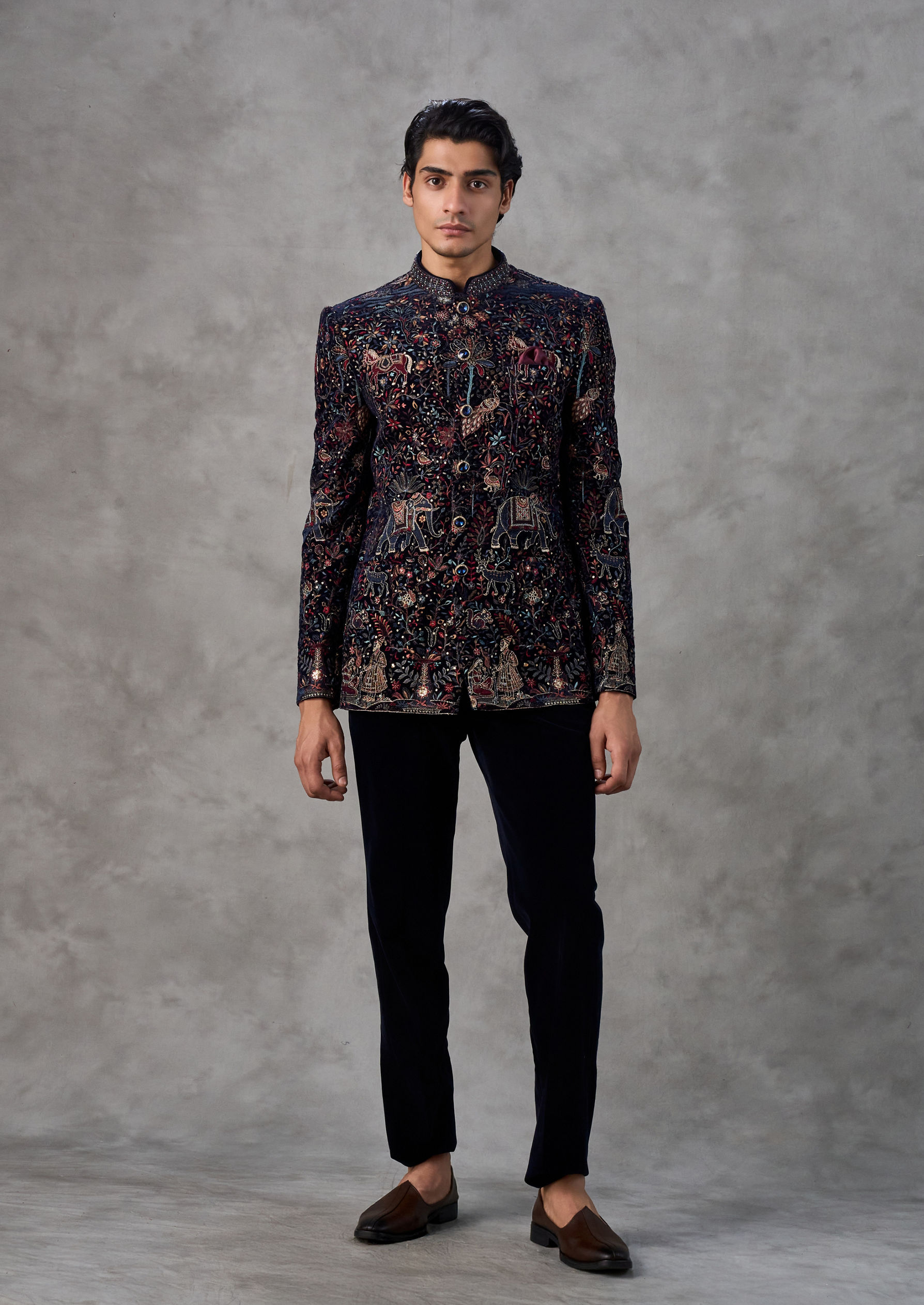 Twamev Men Velvety Royal Blue Jodhpuri Set