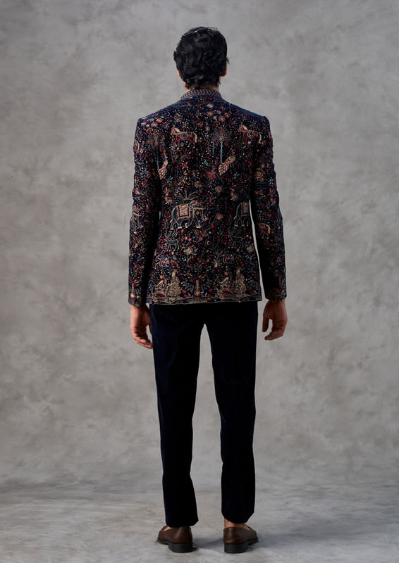 Twamev Men Velvety Royal Blue Jodhpuri Set