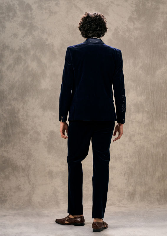 Twamev Men Dark Blue Velvet Elegance Suit Set