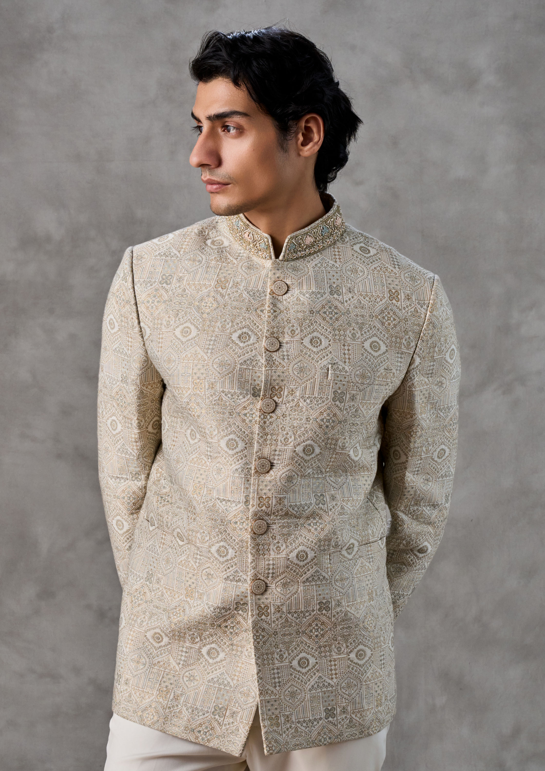 Twamev Men Elegant Cream Jodhpuri Set