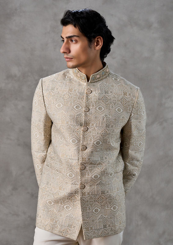 Twamev Men Elegant Cream Jodhpuri Set