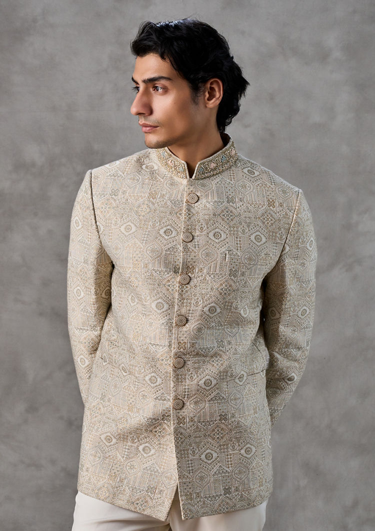 Twamev Men Elegant Cream Jodhpuri Set