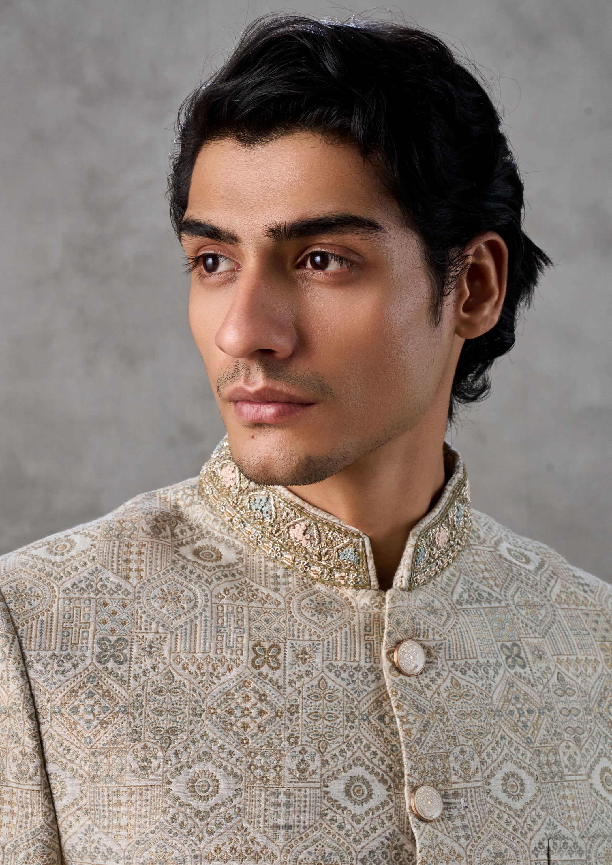 Twamev Men Elegant Cream Jodhpuri Set