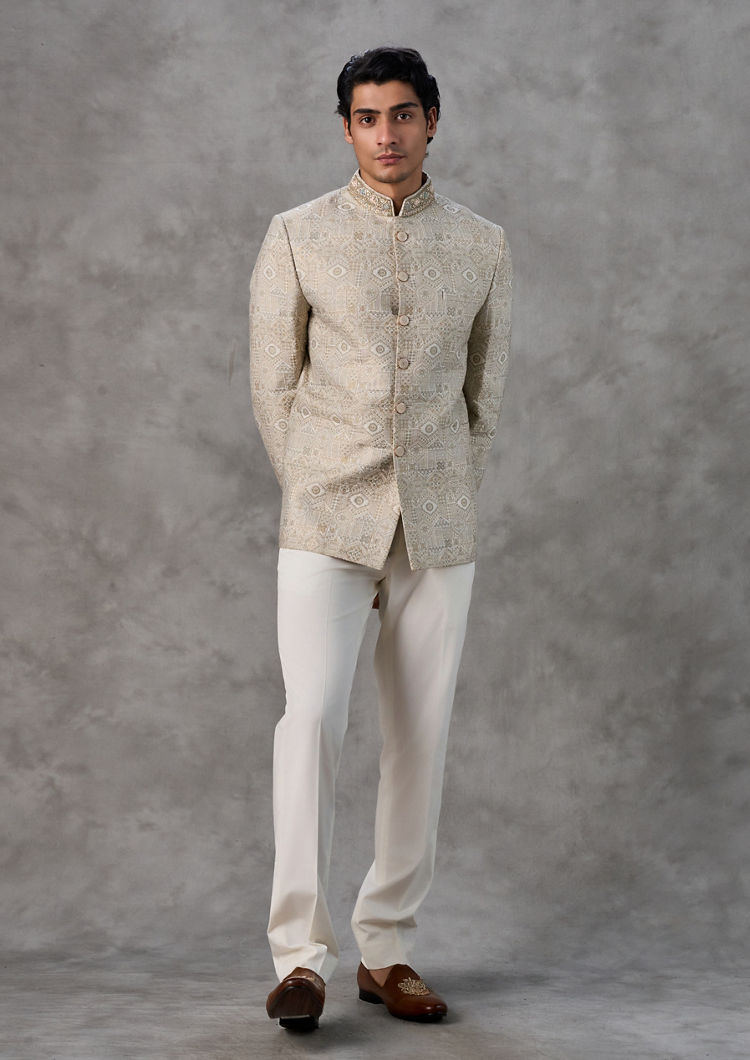 Twamev Men Elegant Cream Jodhpuri Set