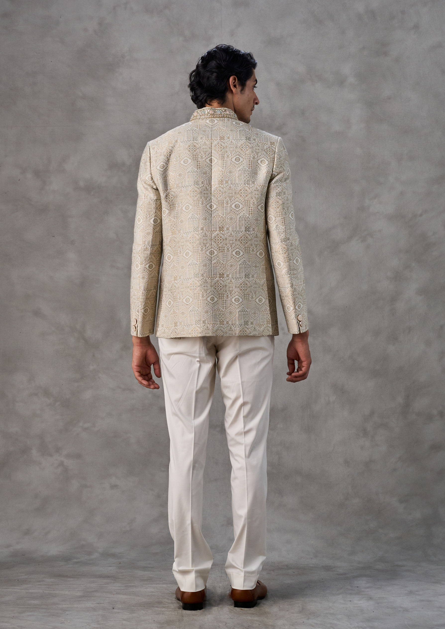 Twamev Men Elegant Cream Jodhpuri Set