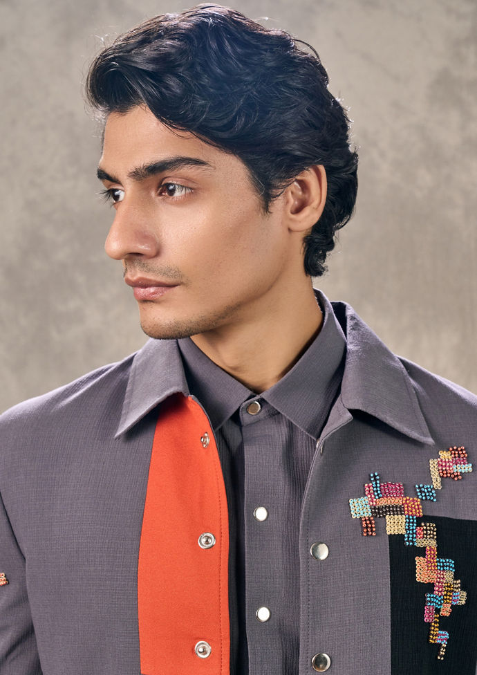 Twamev Men Dark Grey Elegance Suit Set
