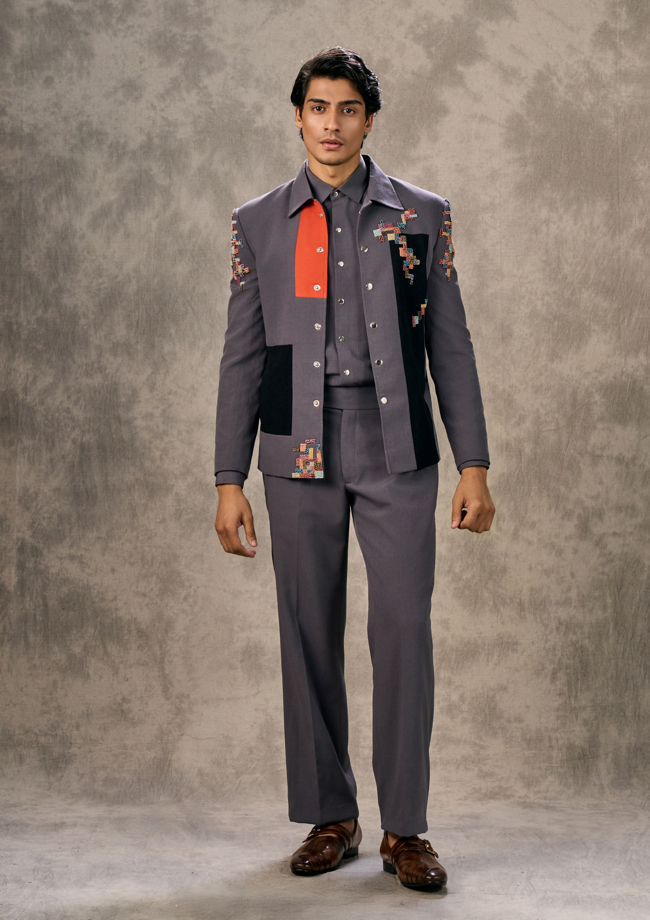 Twamev Men Dark Grey Elegance Suit Set