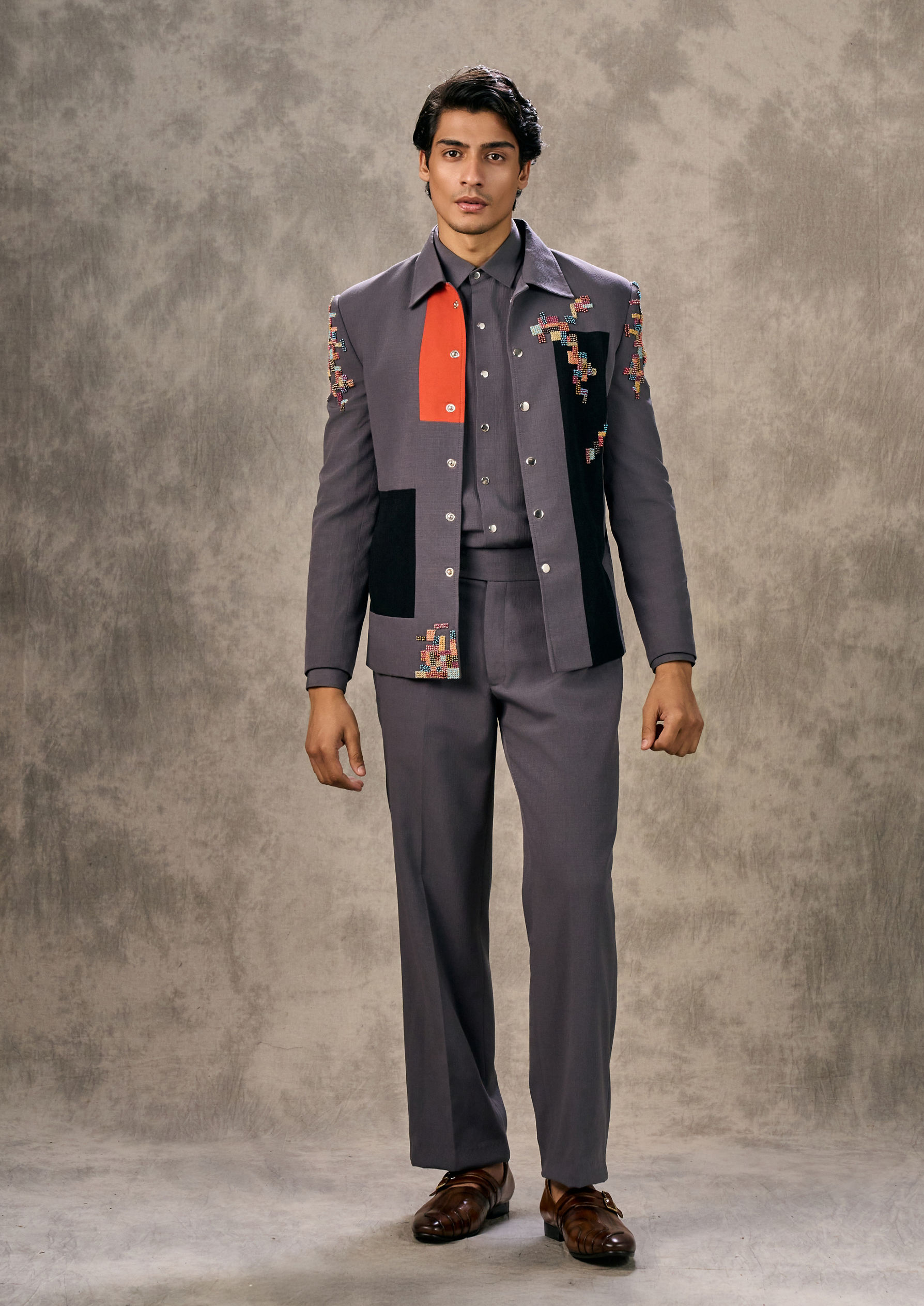 Twamev Men Dark Grey Elegance Suit Set