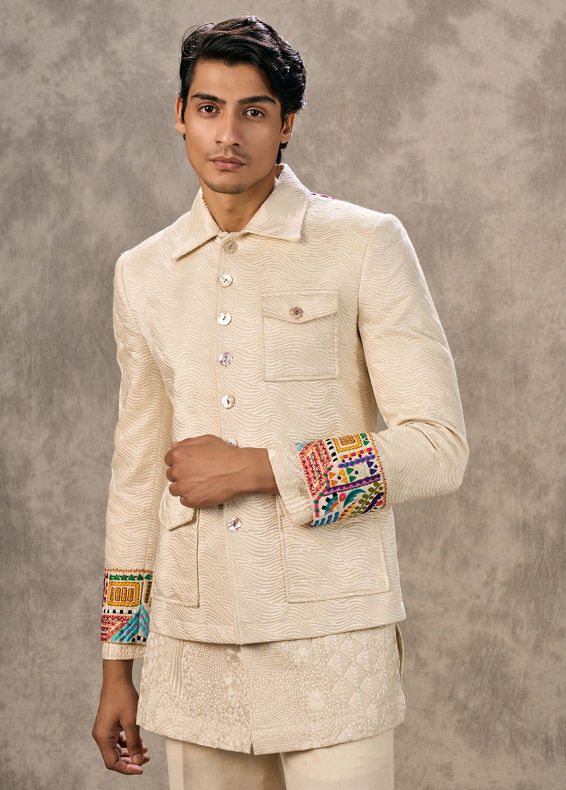 Twamev Men Cream Elegance Suit Set