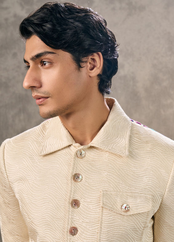 Twamev Men Cream Elegance Suit Set