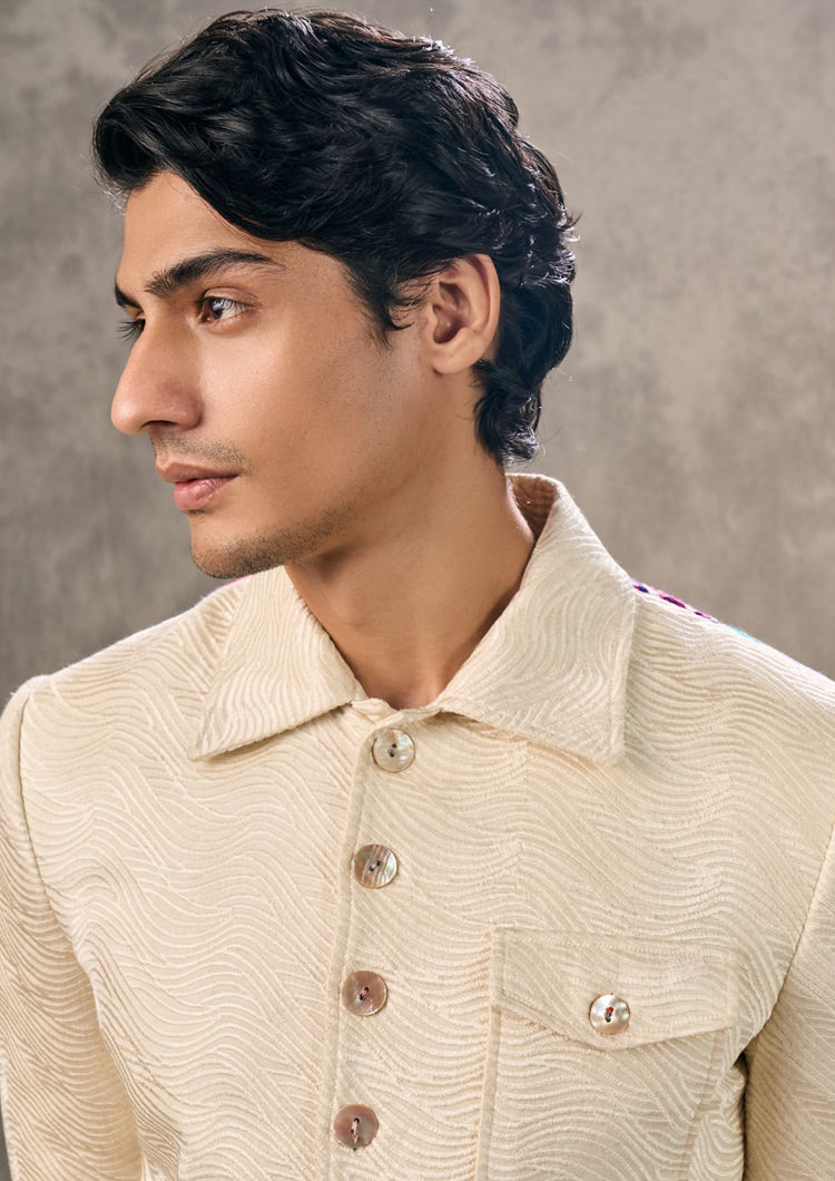 Twamev Men Cream Elegance Suit Set