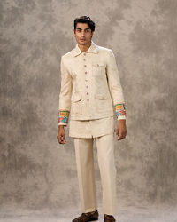 Twamev Men Cream Elegance Suit Set