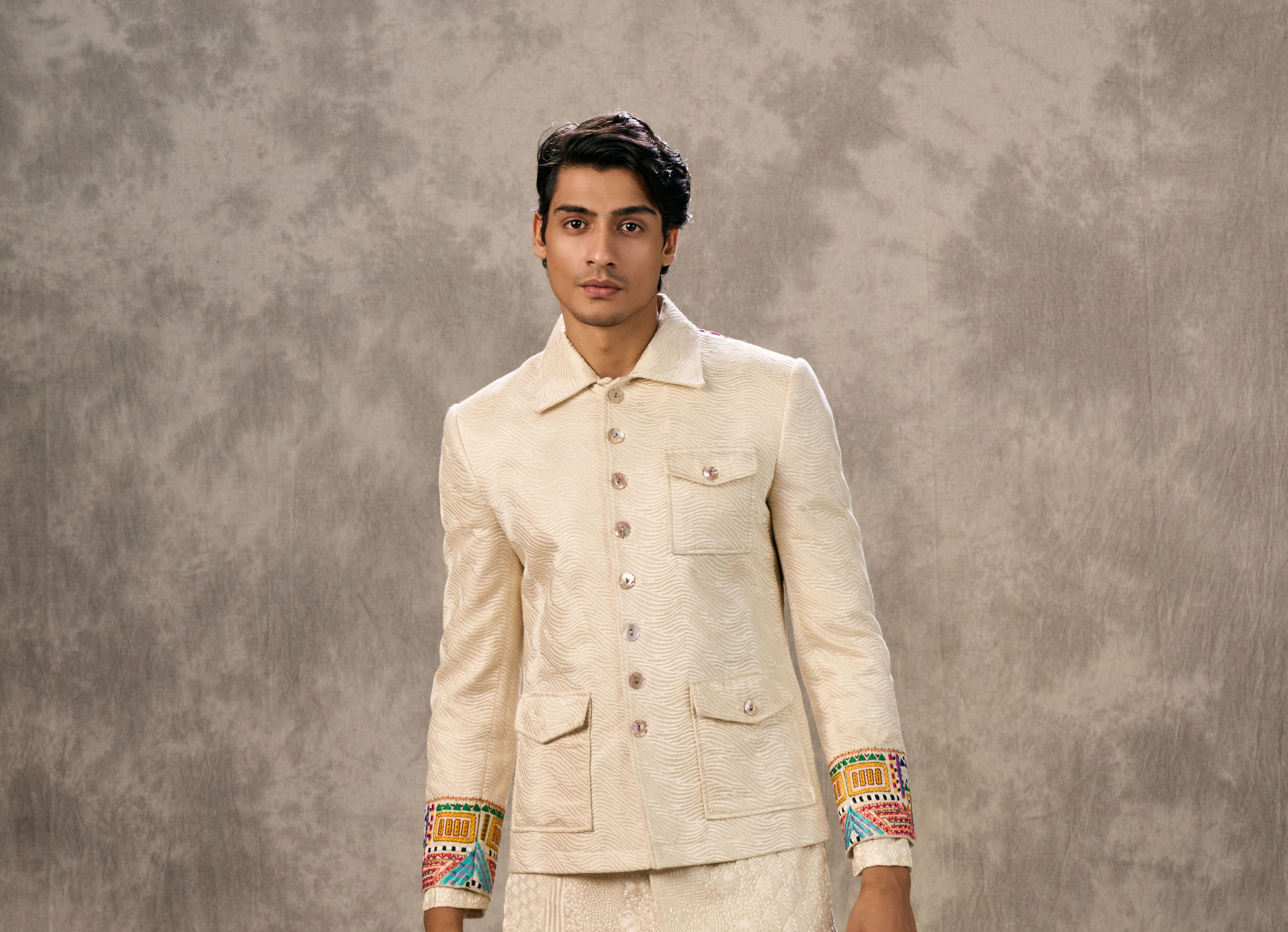 Twamev Men Cream Elegance Suit Set