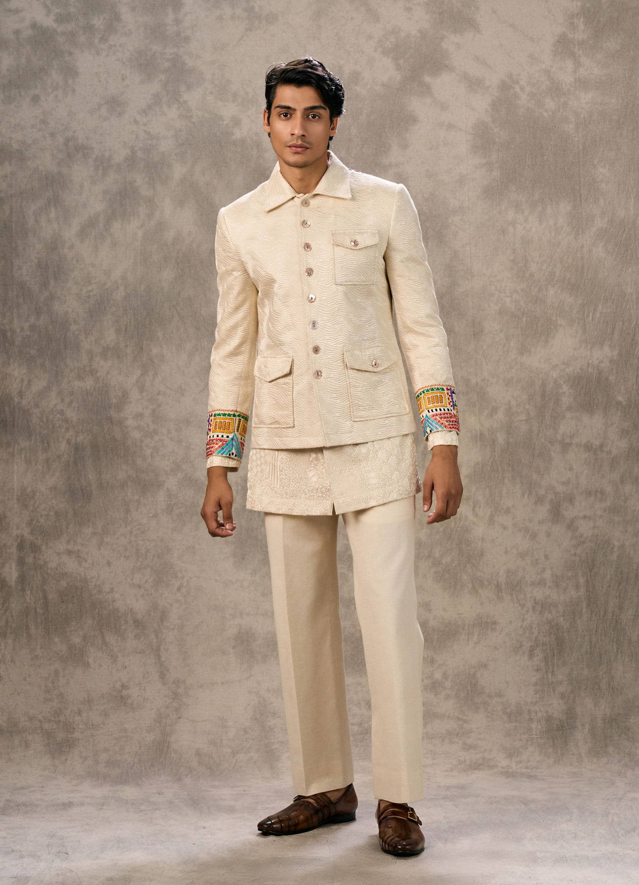 Twamev Men Cream Elegance Suit Set