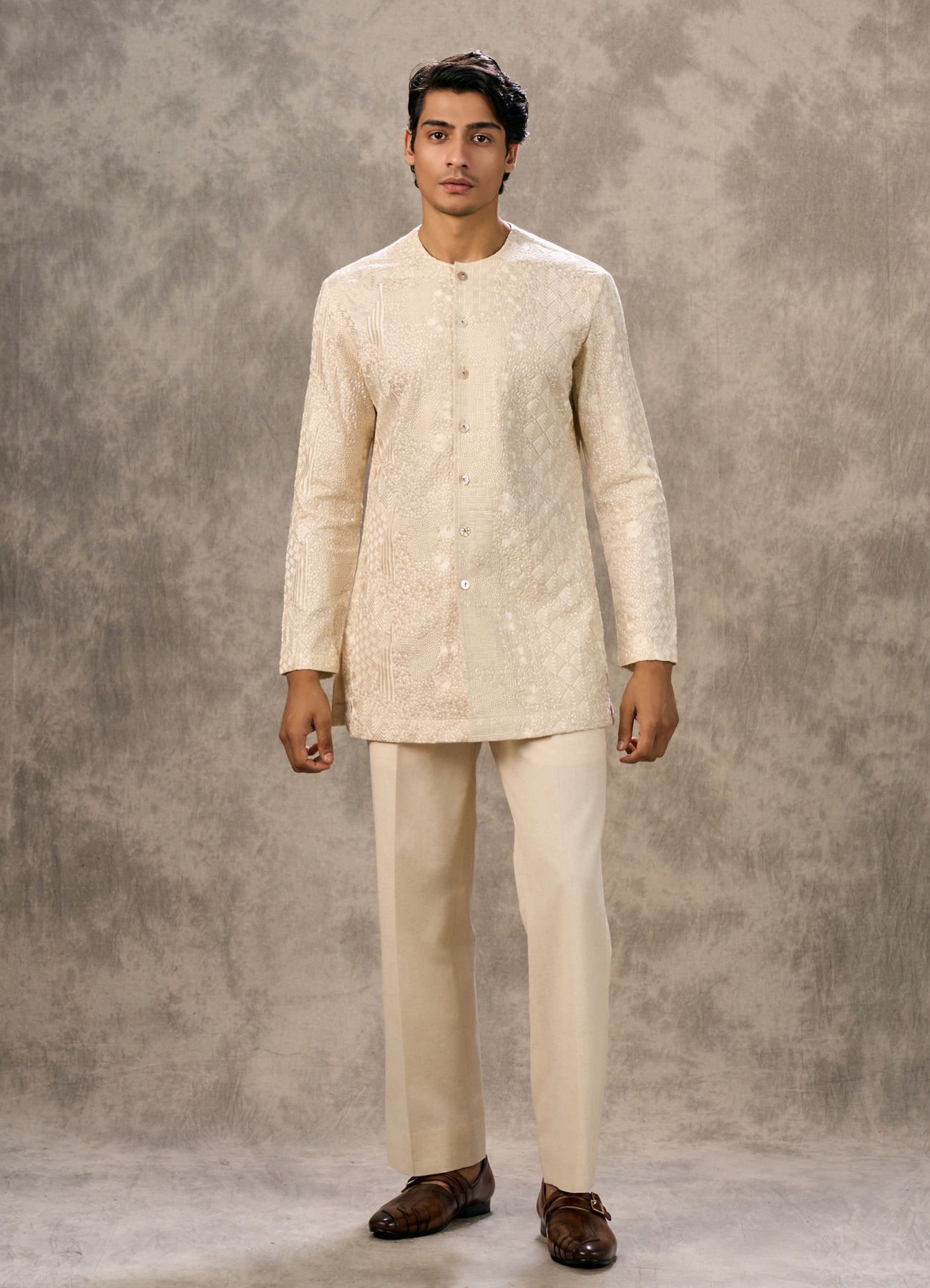 Twamev Men Cream Elegance Suit Set