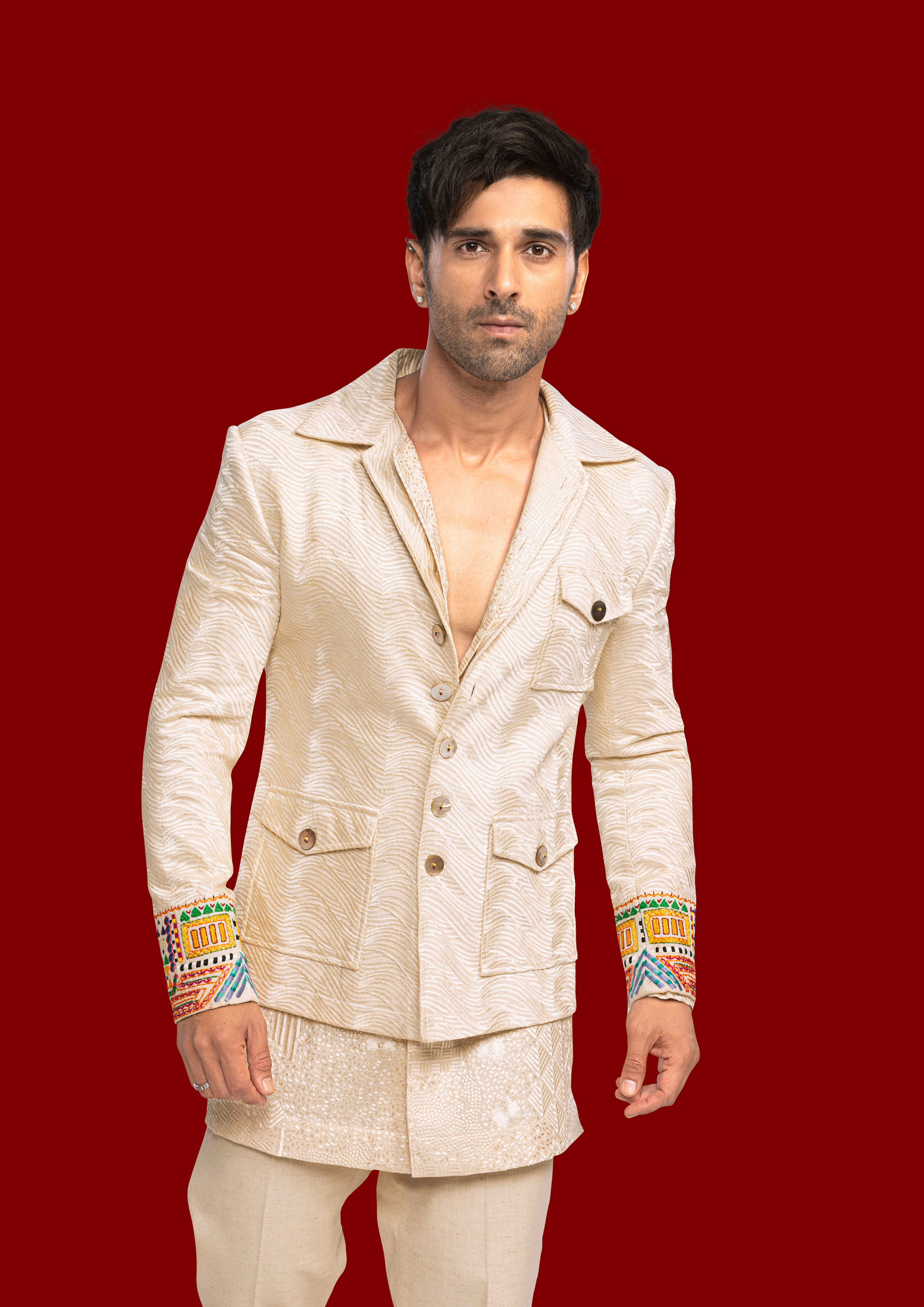 Twamev Men Cream Elegance Suit Set