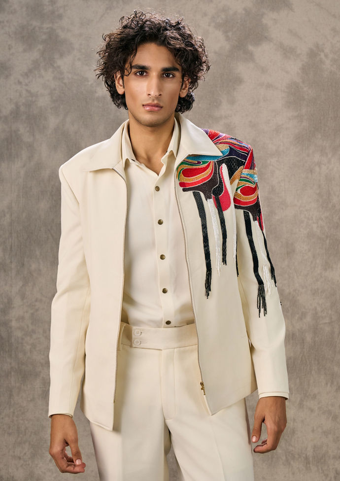 Twamev Men Cream-Coloured Sumptuous Suit Set