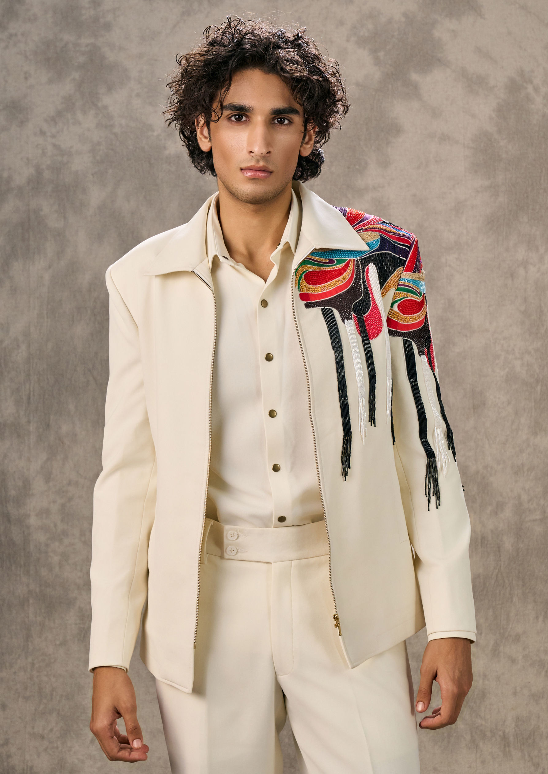 Twamev Men Cream-Coloured Sumptuous Suit Set